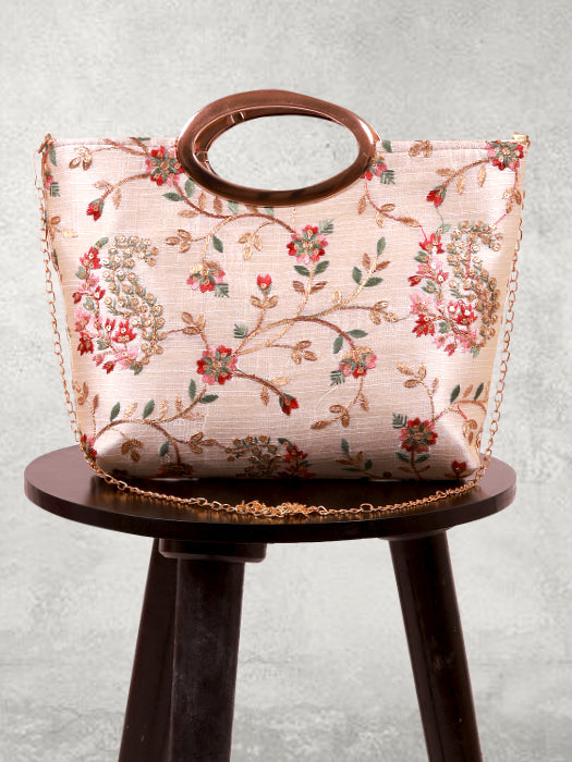 Silk Fabric Floral & Paisley Embroidery Hand Bag