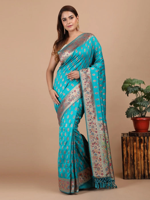 Poly Silk with Zari all over meena work Saree