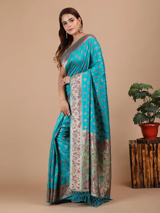 Poly Silk with Zari all over meena work Saree