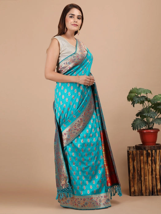 Poly Silk with Zari all over meena work Saree