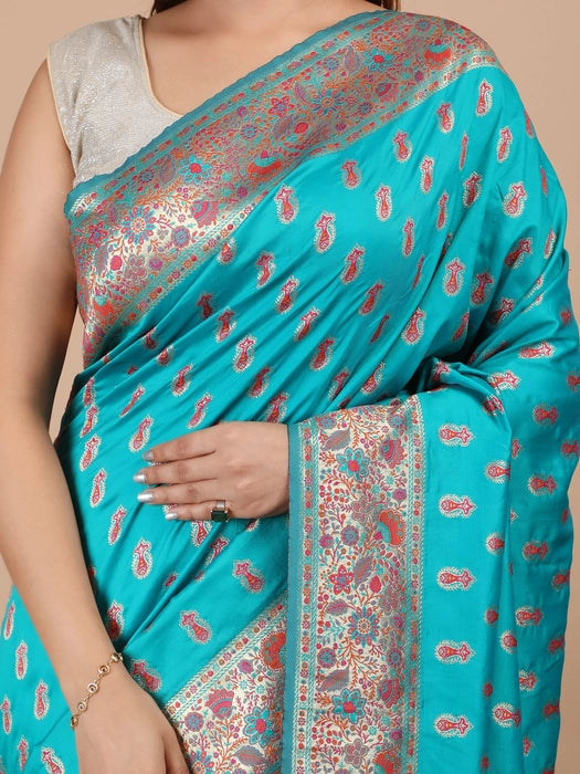 Poly Silk with Zari all over meena work Saree