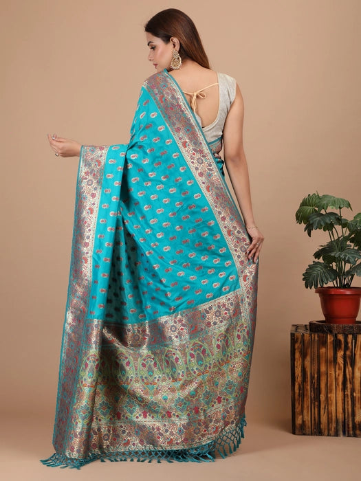 Poly Silk with Zari all over meena work Saree