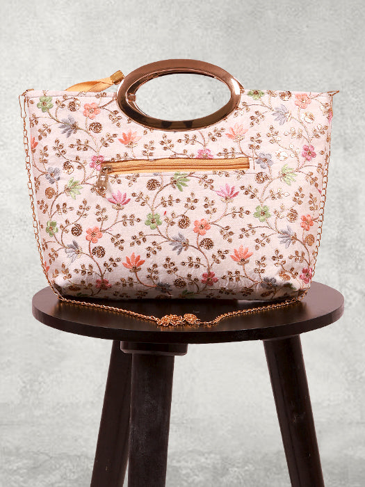 Silk Fabric Floral Embroidery Hand Bag