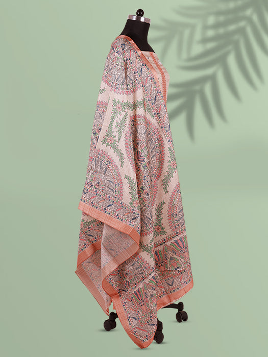 Madhubani Print Tussar Silk Suit Set