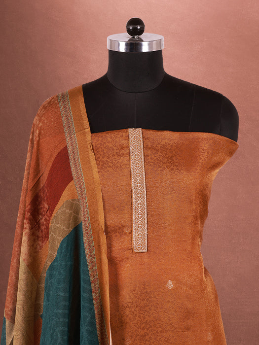 Plain Self Jacquard Suit with Dupatta