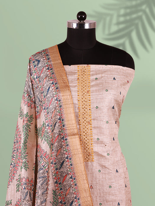 Madhubani Print Tussar Silk Suit Set