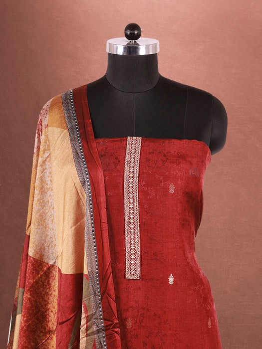 Plain Self Jacquard Suit with Dupatta