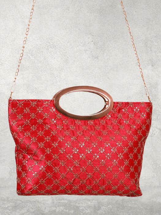 Silk Fabric Zari Jaal Embroidery Hand Bag