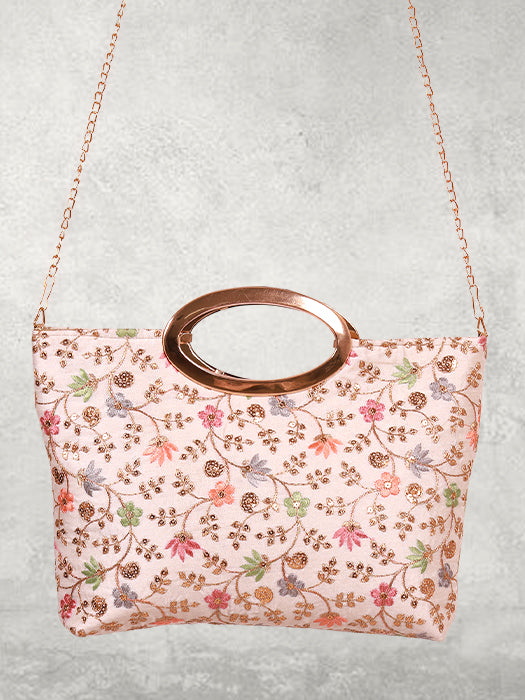 Silk Fabric Floral Embroidery Hand Bag