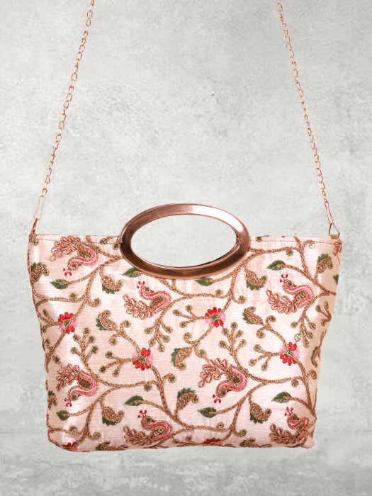 Silk Fabric Peacock Embroidered Hand Bag