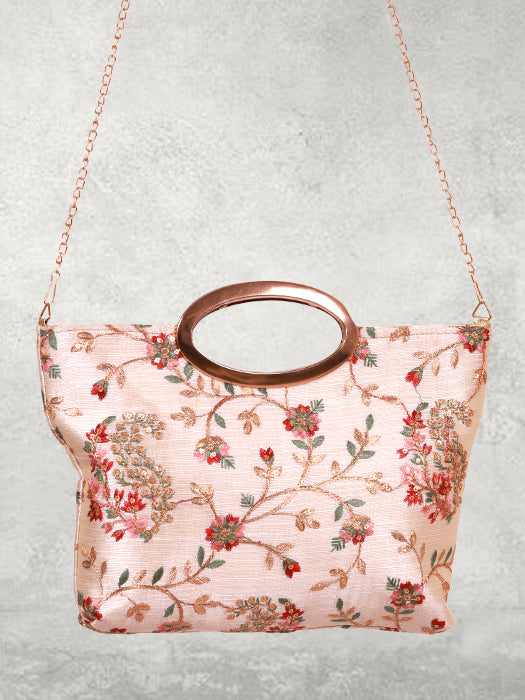 Silk Fabric Floral & Paisley Embroidery Hand Bag